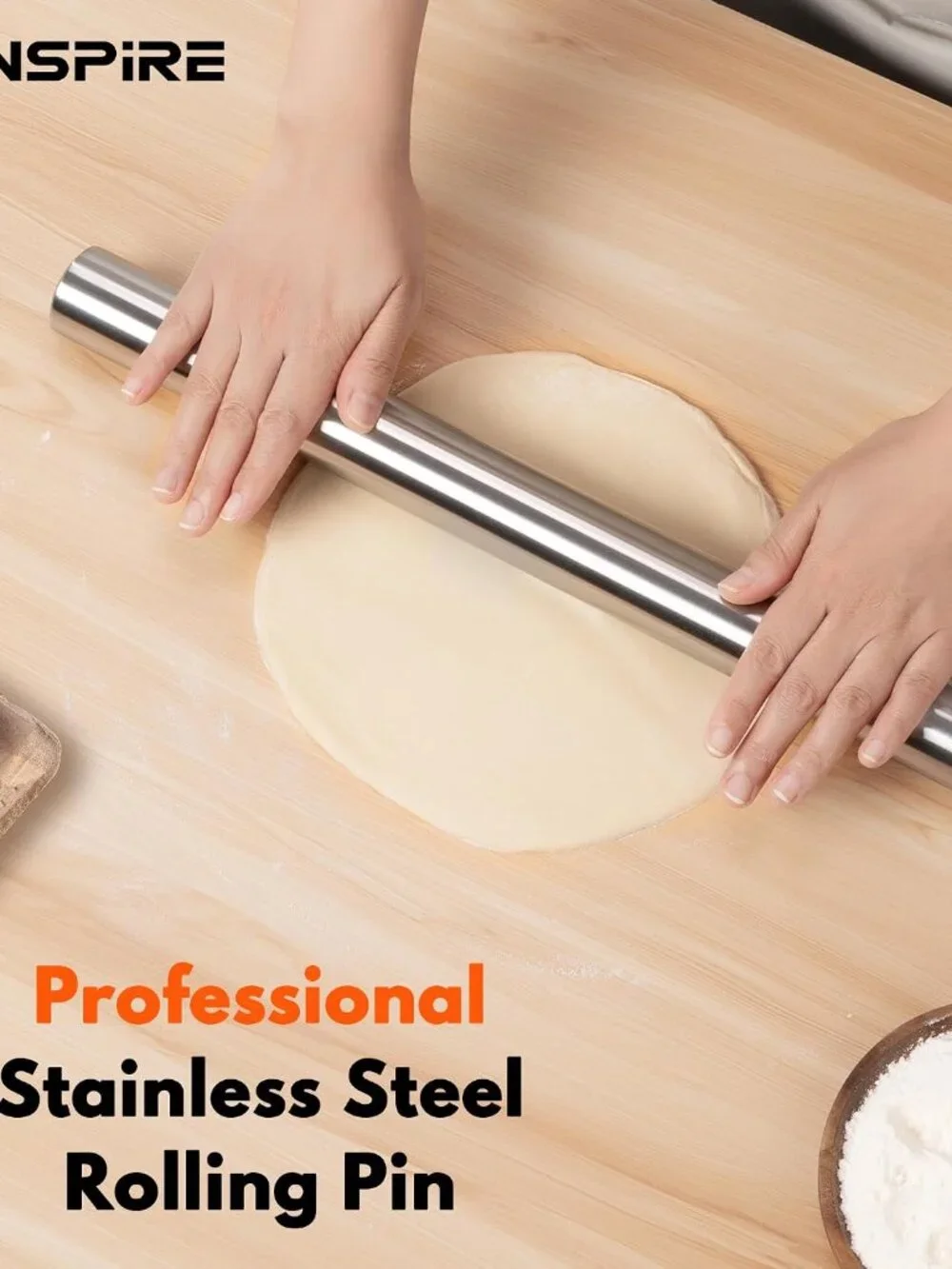 304 Stainless Steel Dishwasher Safe Rolling Pin